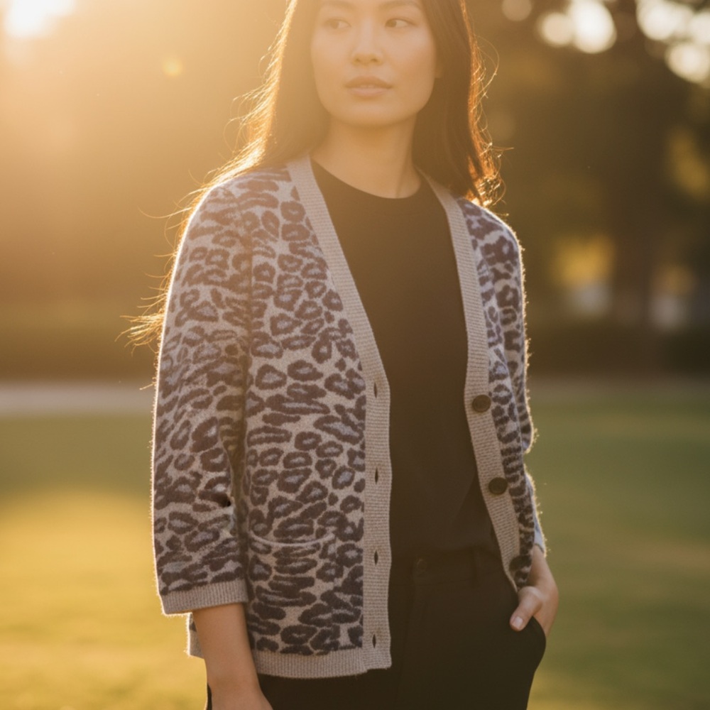 ANN TAYLOR Merino‎ Wool/Alpaca Blend Leopard Print Cardigan S